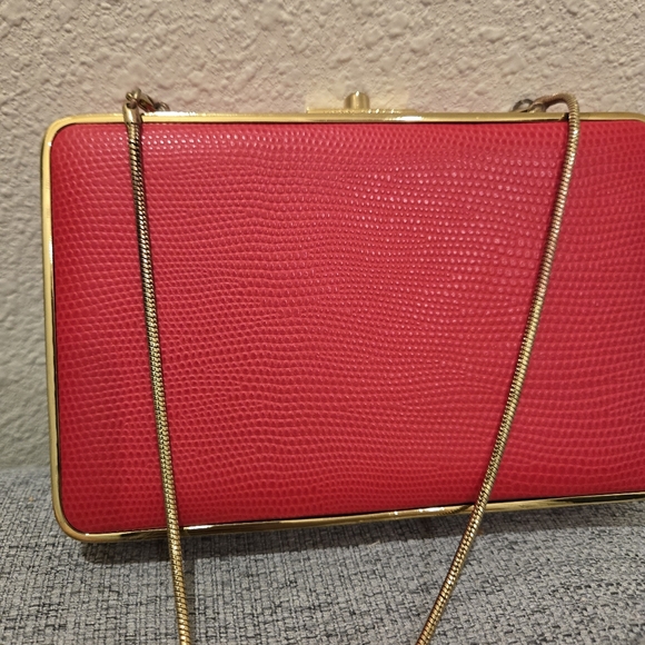 Henri Bendel Red Party Starter Box Clutch With Gold Chain